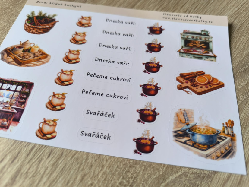 Samolepky do plánovače – Zima: klidná kuchyně - Typ samolepek: Matná
