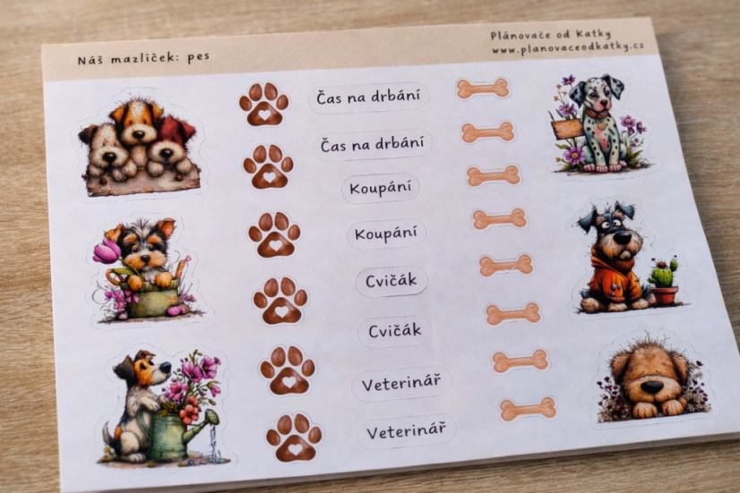 Péče o psa samolepky do plánovače